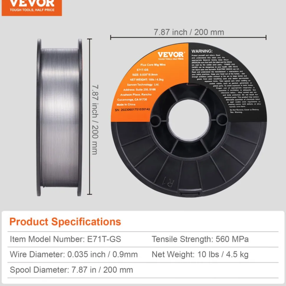 VEVOR Flux Core Welding Wire, E71T-GS 0.035-inch 10LBS, Gasless Mild Steel MIG Welding Wire with Low Splatter for All Position Arc Welding and Outdoor Use