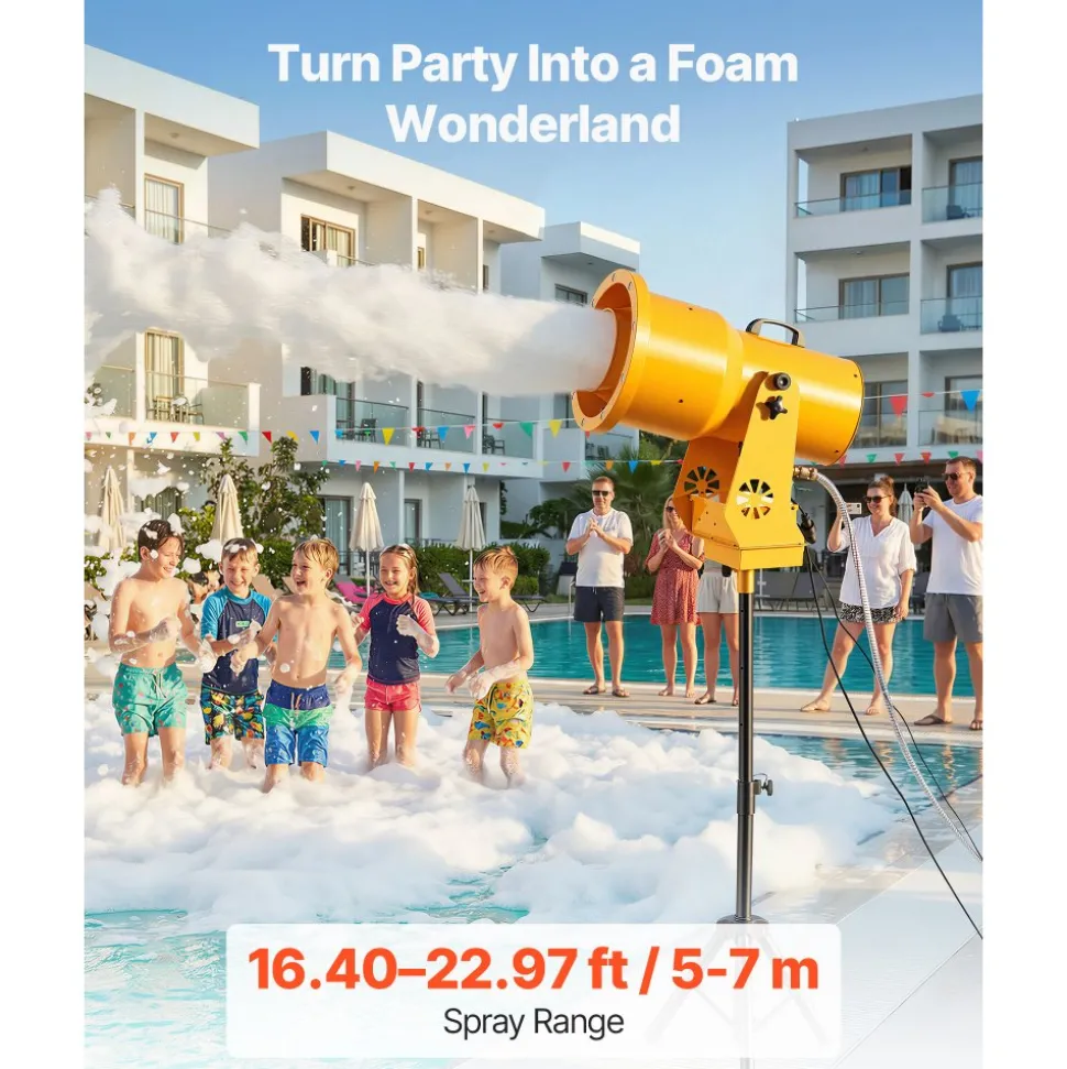 VEVOR Foam Machine, Auto Oscillation Foam Cannon Party Machine, Bubble Cannon with Fan, 3-Color LED Lights & Triangular Structure, Dense Foams Maker for Gatherings, Backyard, Celebrations & Party