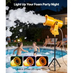 VEVOR Foam Machine, Auto Oscillation Foam Cannon Party Machine, Bubble Cannon with Fan, 3-Color LED Lights & Triangular Structure, Dense Foams Maker for Gatherings, Backyard, Celebrations & Party