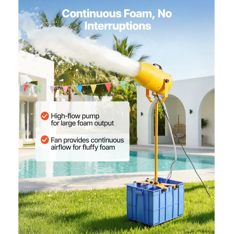 VEVOR Foam Machine, 9.84 to 16.40 ft Spray Distance Foam Cannon Party Machine, Bubble Cannon with 74QT Water Tank, Stable Vertical Design, Dense Foams Maker for Gatherings, Celebrations & Par