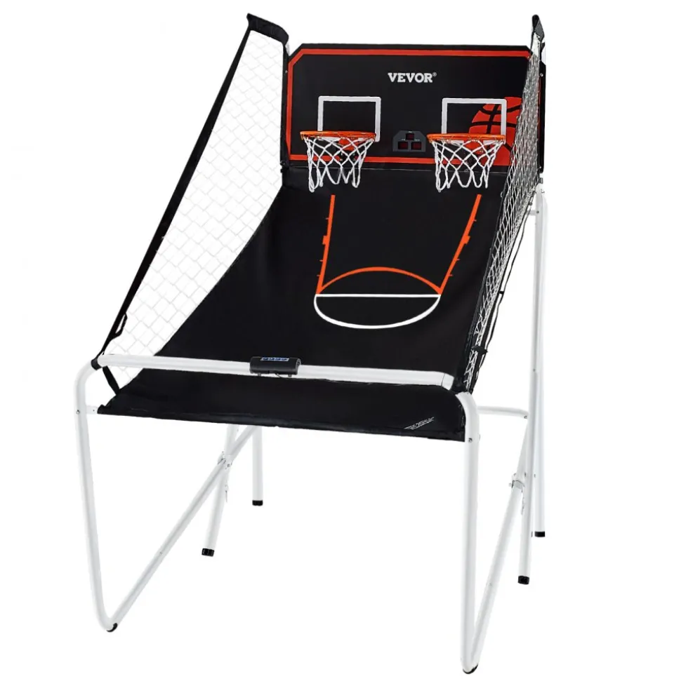 VEVOR Foldable Basketball Arcade Game, 2 Player Indoor Basketball Game, Home Dual Shot Sport with 4 Balls, 8 Game Modes, Electronic Scoreboard, and Inflation Pump, for Kids, Adults (Black & White)