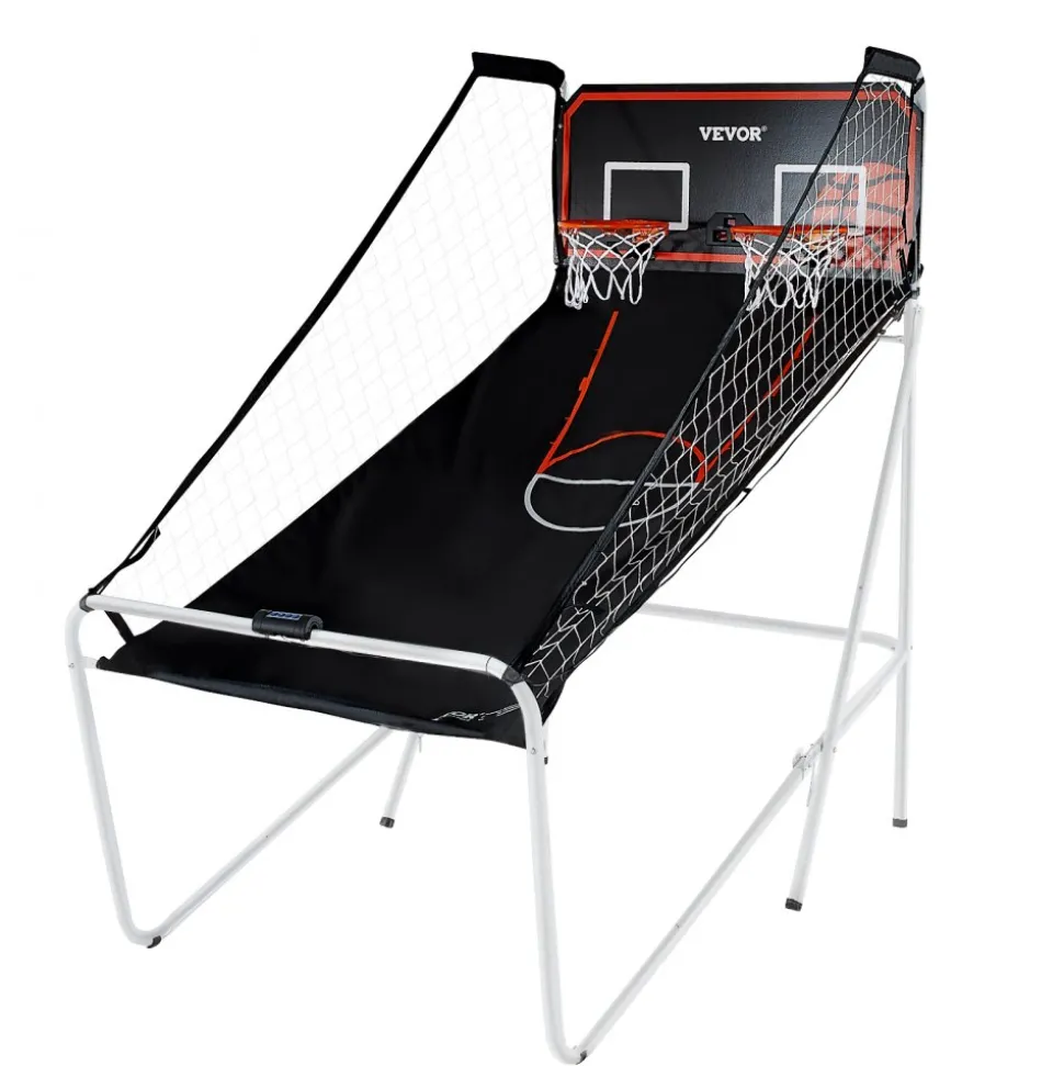 VEVOR Foldable Basketball Arcade Game, 2 Player Indoor Basketball Game, Home Dual Shot Sport with 4 Balls, 8 Game Modes, Electronic Scoreboard, and Inflation Pump, for Kids, Adults (Black & White)