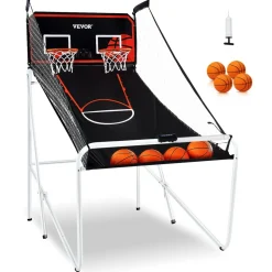 VEVOR Foldable Basketball Arcade Game, 2 Player Indoor Basketball Game, Home Dual Shot Sport with 4 Balls, 8 Game Modes, Electronic Scoreboard, and Inflation Pump, for Kids, Adults (Black & White)