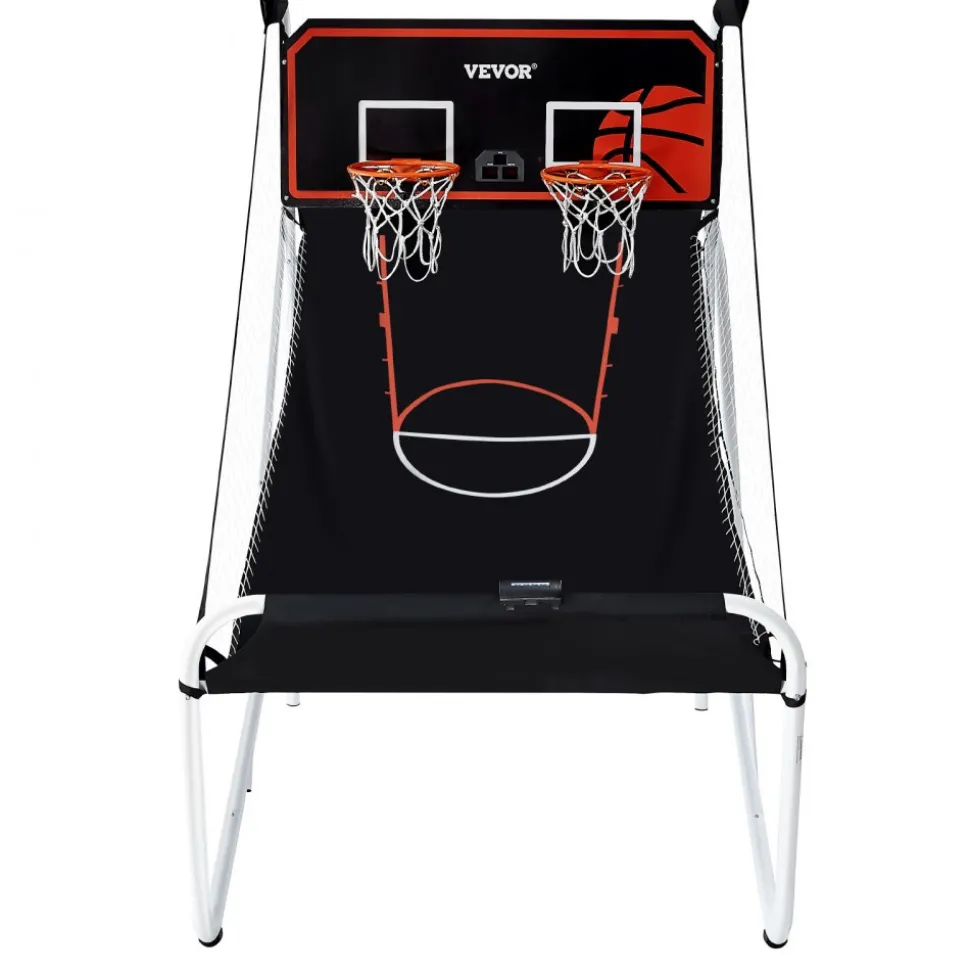 VEVOR Foldable Basketball Arcade Game, 2 Player Indoor Basketball Game, Home Dual Shot Sport with 5 Balls, 8 Game Modes, Electronic Scoreboard, and Inflation Pump, for Kids, Adults (Black & White)