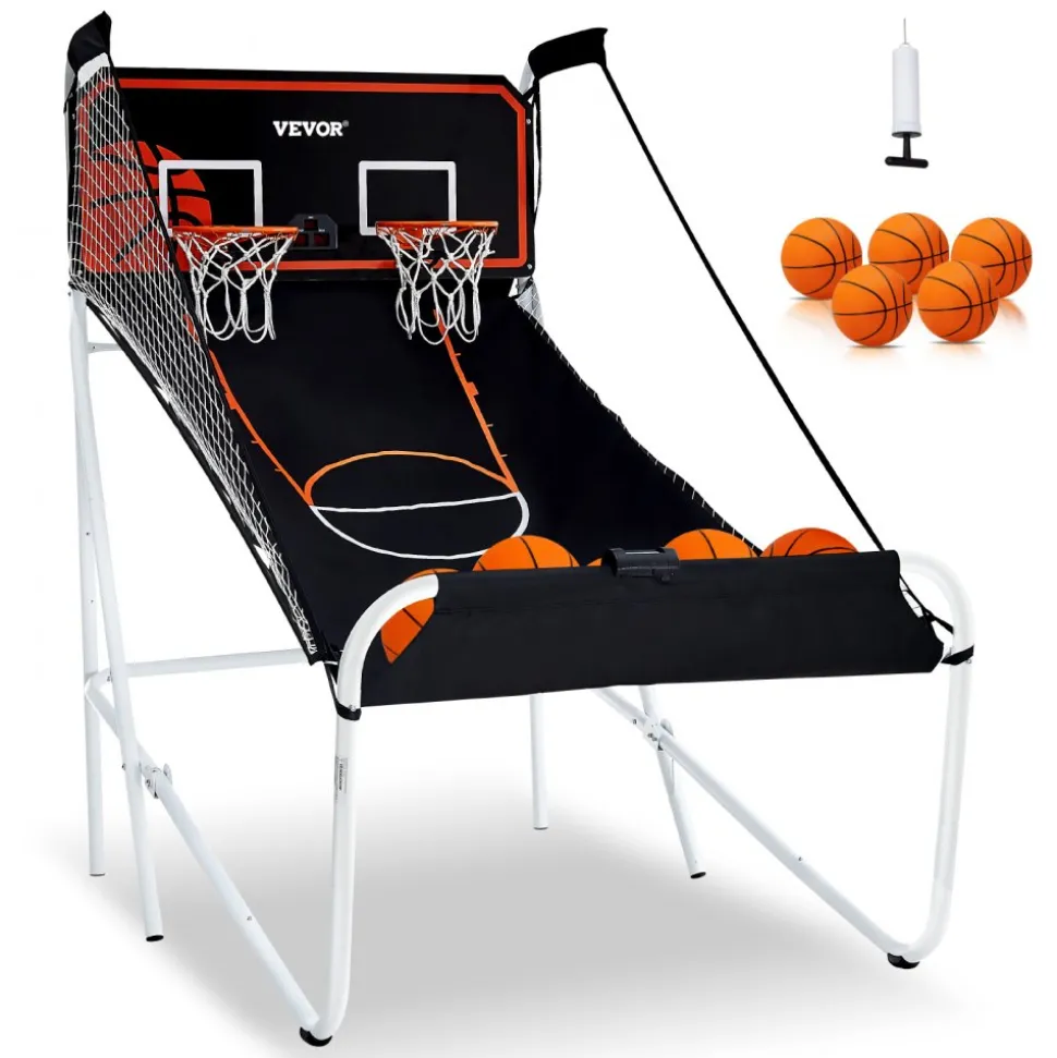 VEVOR Foldable Basketball Arcade Game, 2 Player Indoor Basketball Game, Home Dual Shot Sport with 5 Balls, 8 Game Modes, Electronic Scoreboard, and Inflation Pump, for Kids, Adults (Black & White)