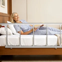 VEVOR Foldable Bed Rail for Elderly, 48 in Bedside Assist Rail with Fixing Strap, Adjustable Height Pipe Bedside Cane, High-Strength Metal Senior Bed Bar, Hand Guard Grab Fits King, Queen, Full, Twin