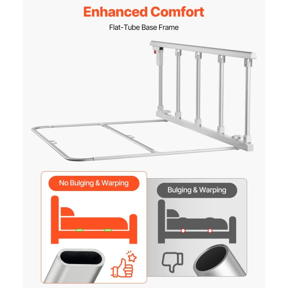 VEVOR Foldable Bed Rail for Elderly, 48 in Bedside Assist Rail with Fixing Strap, Adjustable Height Pipe Bedside Cane, High-Strength Metal Senior Bed Bar, Hand Guard Grab Fits King, Queen, Full, Twin