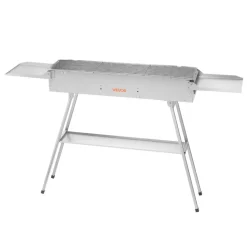 VEVOR Foldable Charcoal Grill, 250 sq.in. Portable Charcoal Barbecue Grill with Liftable Charcoal Tray & Side Tables, Brushed Stainless Steel BBQ Cooking Grills for Outdoor Camping Backyard Parties