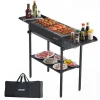 VEVOR Foldable Charcoal Grill, Portable Charcoal Barbecue Grill with Adjustable Height & Folding Side Tables, High-Temp Powder-Coated Steel Outdoor BBQ Grills for Camping Backyard Parties