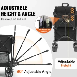 VEVOR Foldable Double Decker Wagon, 400L Collapsible Wagon Cart with All-Terrain Wheels, Heavy Duty Folding Wagon Cart 350-450 lbs Weight Capacity for Camping, Shopping, Garden, 52" Extra Long Extender