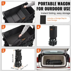 VEVOR Foldable Double Decker Wagon, 400L Collapsible Wagon Cart with All-Terrain Wheels, Heavy Duty Folding Wagon Cart 350-450 lbs Weight Capacity for Camping, Shopping, Garden, 52