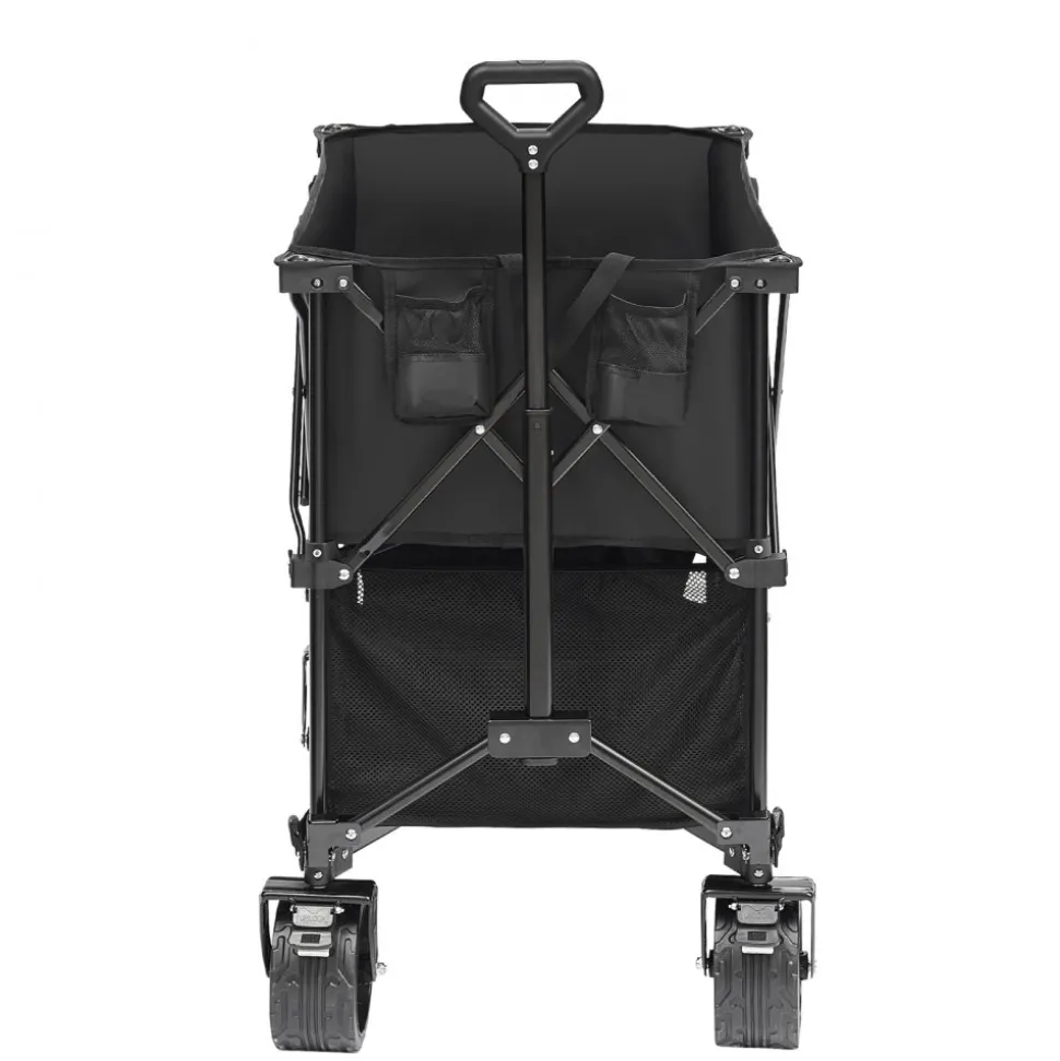 VEVOR Foldable Double Decker Wagon, 400L Collapsible Wagon Cart with All-Terrain Wheels, Heavy Duty Folding Wagon Cart 350-450 lbs Weight Capacity for Camping, Shopping, Garden, 52" Extra Long Extender