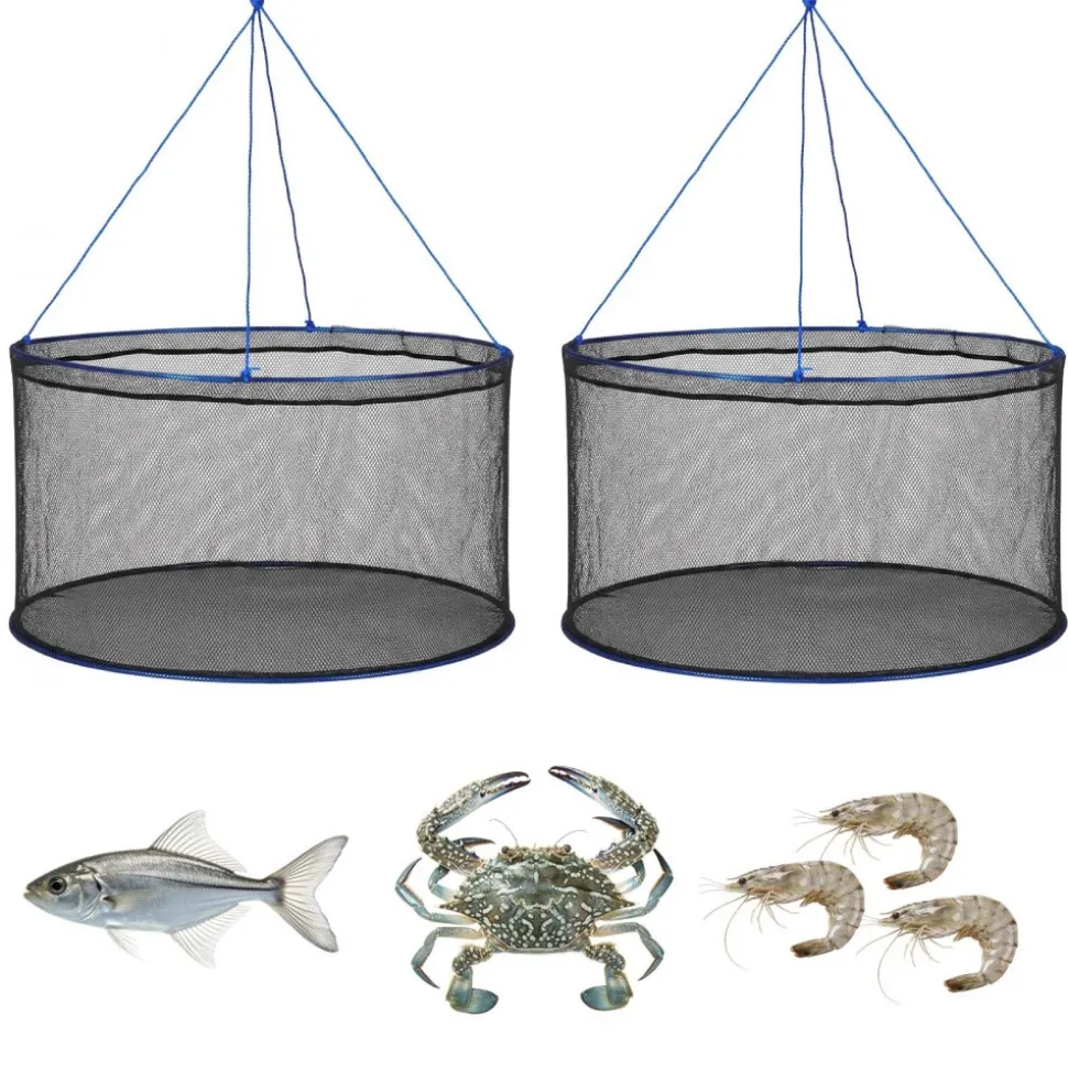 VEVOR Foldable Fishing Net, Landing Fishing Pier Nets, Portable Drop Net for Pulling up Fish, Durable and Fish-friendly, with Rope and Storage Bag, for Minnows, Crawfish, Shrimp, Crab