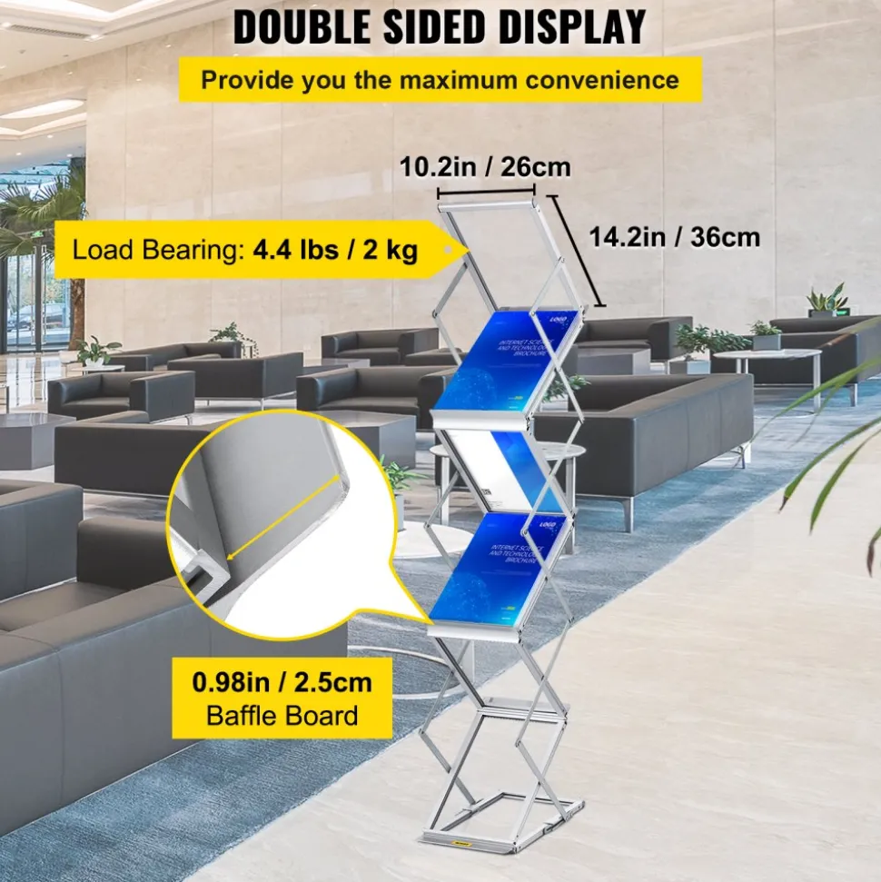 VEVOR Foldable Magazine Display Rack, 6 Pockets Pop-Up Brochure Display Stand, Double-Sided Display Catalog Literature Holder Stand, Portable with Carrying Bag for Office Trade Show Exhibitions