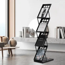VEVOR Foldable Magazine Display Rack, 4-Tier Brochure Literature Display Stand, Portable Catalog Brochure Holder Stand with Carrying Bag for Office Trade Show Exhibitions, 4 Pockets
