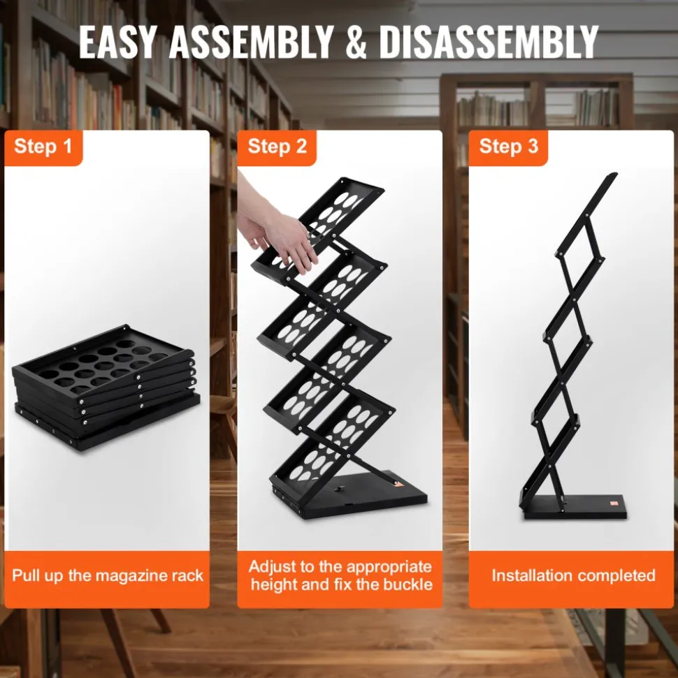 VEVOR Foldable Magazine Display Rack, 4-Tier Brochure Literature Display Stand, Portable Catalog Brochure Holder Stand with Carrying Bag for Office Trade Show Exhibitions, 4 Pockets
