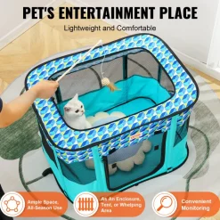 VEVOR Foldable Pet Playpen, 32'' x 24'' x 22'' Portable Dog Playpen, Crate Kennel for Puppy, Dog, Cat, Waterproof 600D Oxford Cloth, Removable Zipper, for Indoor Outdoor Travel Camping (Rectangle, S)