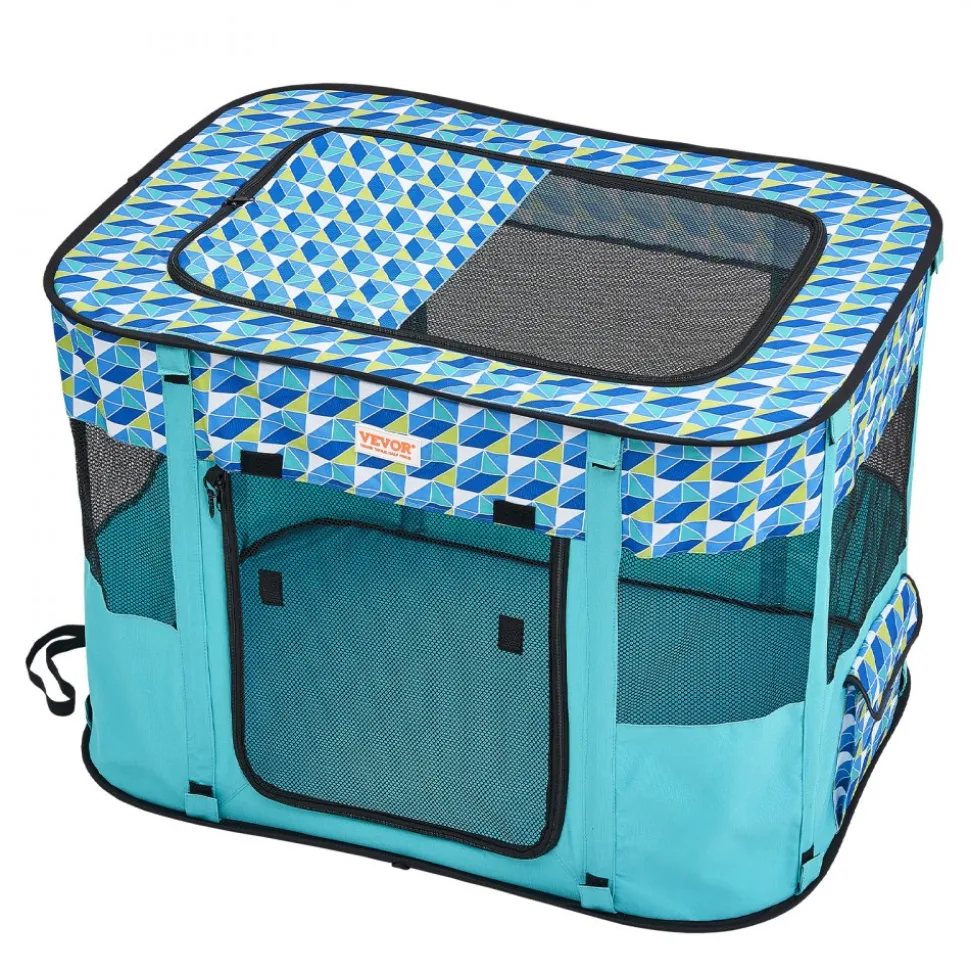 VEVOR Foldable Pet Playpen, 32'' x 24'' x 22'' Portable Dog Playpen, Crate Kennel for Puppy, Dog, Cat, Waterproof 600D Oxford Cloth, Removable Zipper, for Indoor Outdoor Travel Camping (Rectangle, S)
