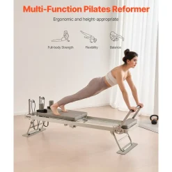 VEVOR Foldable Pilates Reformer, Pilates Workout Machine for Home Gym Studio Use, Pilates Bed with Dual Resistance- Spring & Cord, Reformer Set for Advanced Users and Beginners, Up to 400 LBS