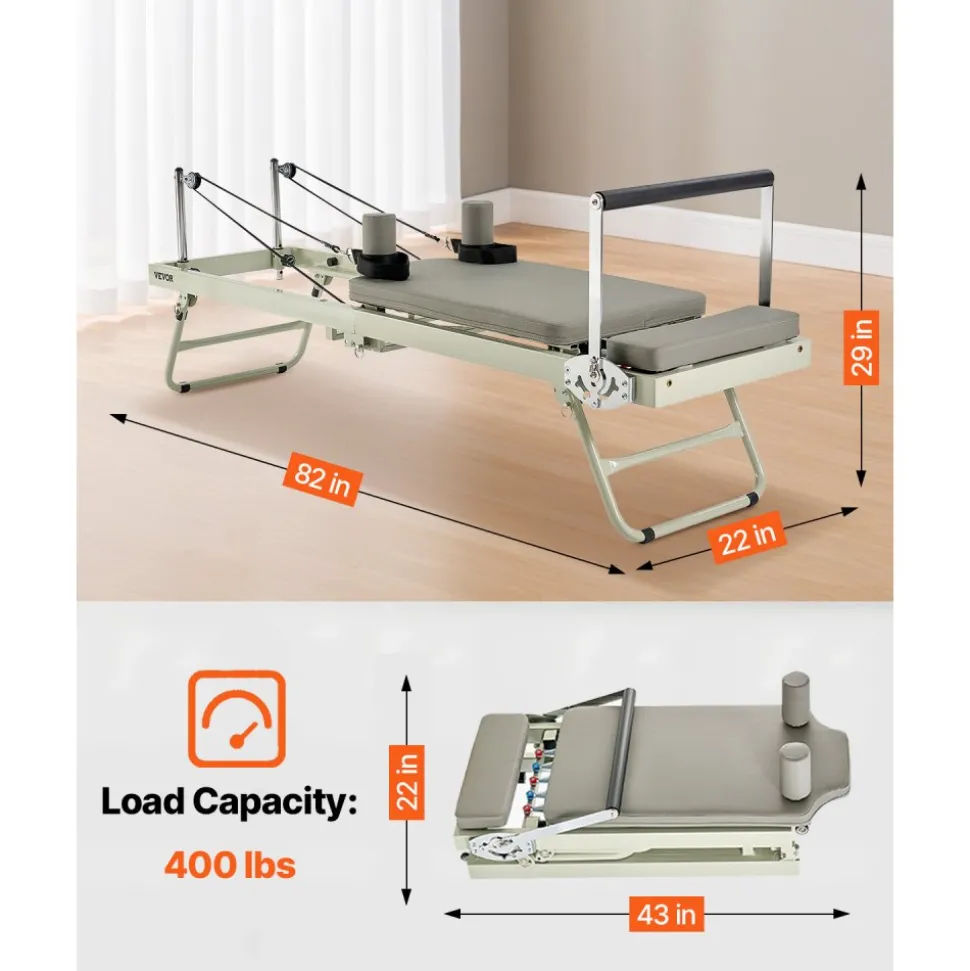 VEVOR Foldable Pilates Reformer, Pilates Workout Machine for Home Gym Studio Use, Pilates Bed with Dual Resistance- Spring & Cord, Reformer Set for Advanced Users and Beginners, Up to 400 LBS