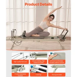 VEVOR Foldable Pilates Reformer, Pilates Workout Machine for Home Gym Studio Use, Pilates Bed with Dual Resistance- Spring & Cord, Reformer Set for Advanced Users and Beginners, Up to 400 LBS
