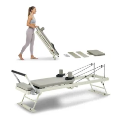 VEVOR Foldable Pilates Reformer, Pilates Workout Machine for Home Gym Studio Use, Pilates Bed with Dual Resistance- Spring & Cord, Reformer Set for Advanced Users and Beginners, Up to 400 LBS