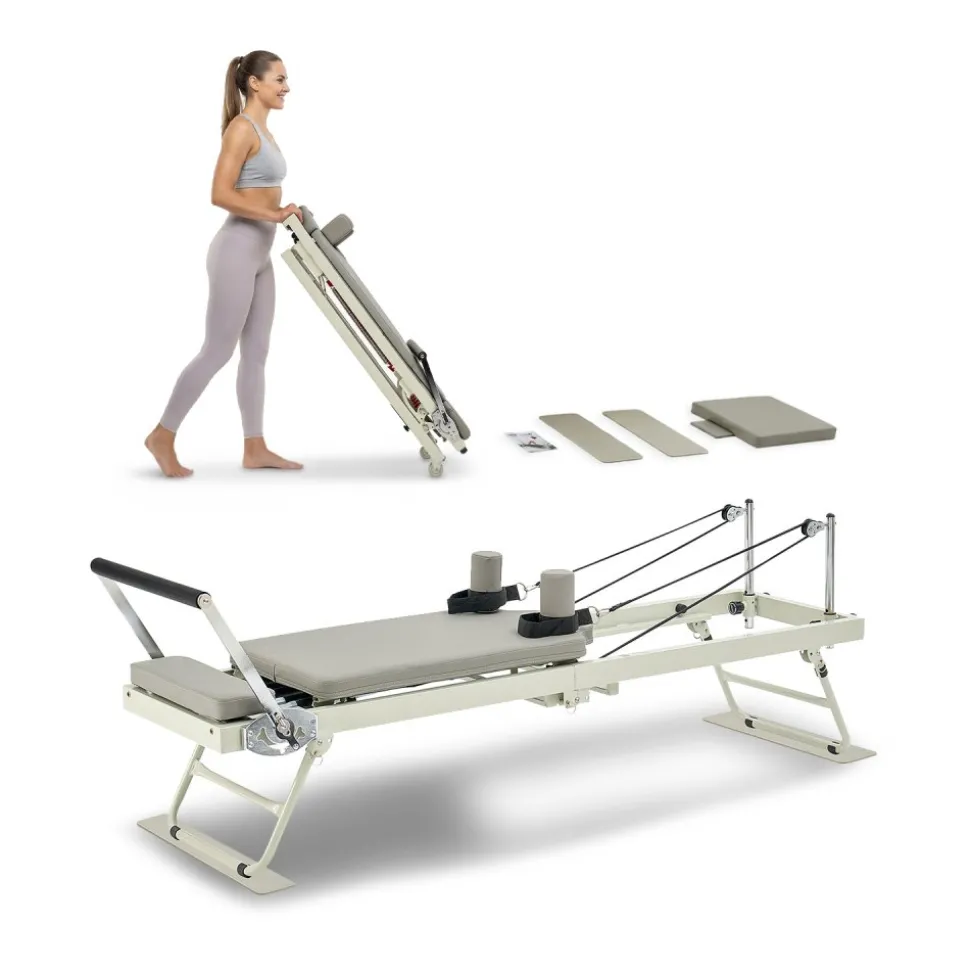 VEVOR Foldable Pilates Reformer, Pilates Workout Machine for Home Gym Studio Use, Pilates Bed with Dual Resistance- Spring & Cord, Reformer Set for Advanced Users and Beginners, Up to 400 LBS