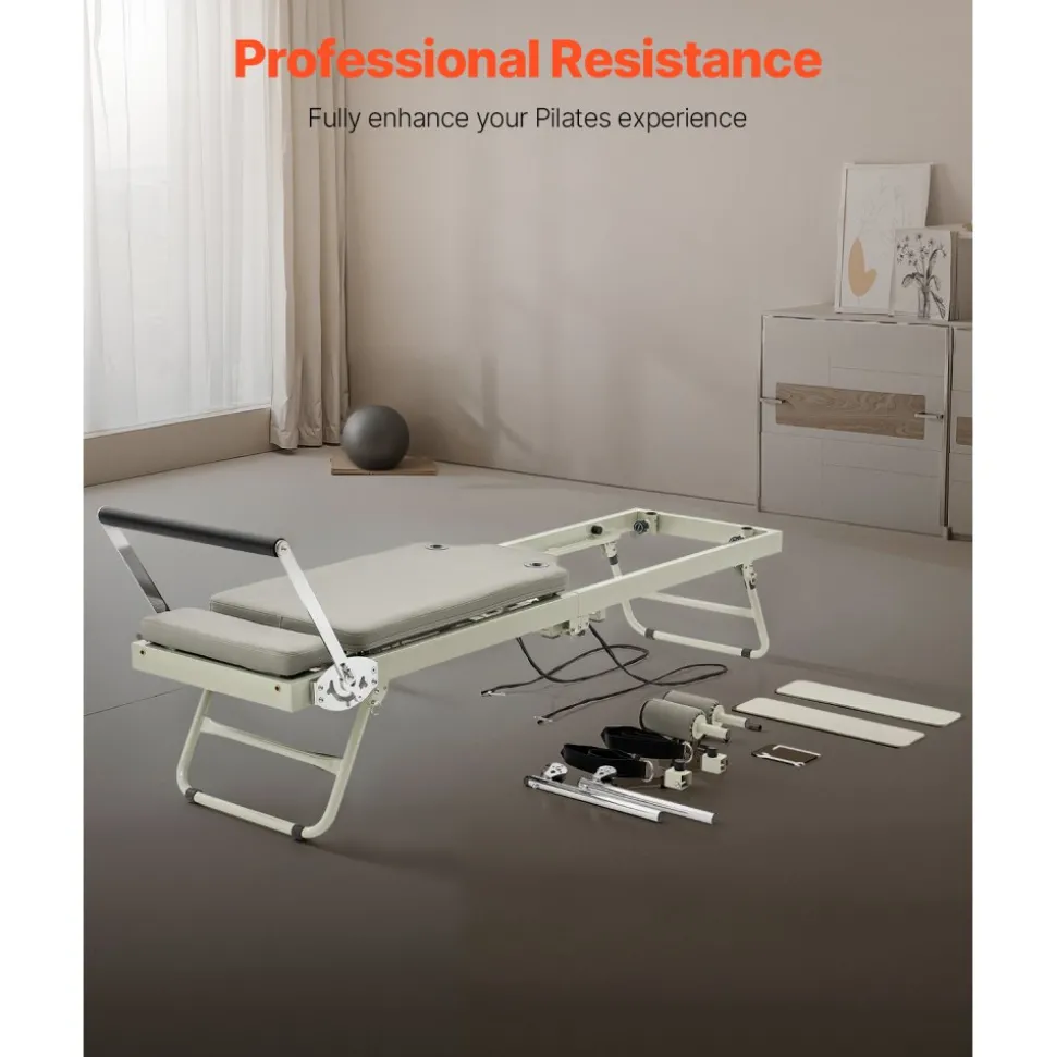 VEVOR Foldable Pilates Reformer, Pilates Workout Machine for Home Gym Studio Use, Pilates Bed with Dual Resistance- Spring & Cord, Reformer Set for Advanced Users and Beginners, Up to 400 LBS