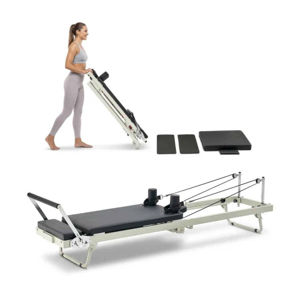 VEVOR Foldable Pilates Reformer, Pilates Workout Machine for Home Gym Studio Use, Pilates Bed with Dual Resistance- Spring & Cord, Reformer Set for Advanced Users and Beginners, Up to 400 LBS