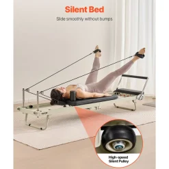 VEVOR Foldable Pilates Reformer, Pilates Workout Machine for Home Gym Studio Use, Pilates Bed with Dual Resistance- Spring & Cord, Reformer Set for Advanced Users and Beginners, Up to 400 LBS