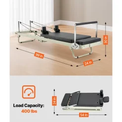 VEVOR Foldable Pilates Reformer, Pilates Workout Machine for Home Gym Studio Use, Pilates Bed with Dual Resistance- Spring & Cord, Reformer Set for Advanced Users and Beginners, Up to 400 LBS