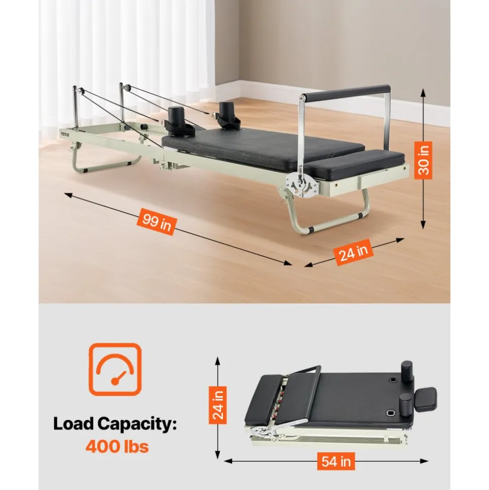 VEVOR Foldable Pilates Reformer, Pilates Workout Machine for Home Gym Studio Use, Pilates Bed with Dual Resistance- Spring & Cord, Reformer Set for Advanced Users and Beginners, Up to 400 LBS