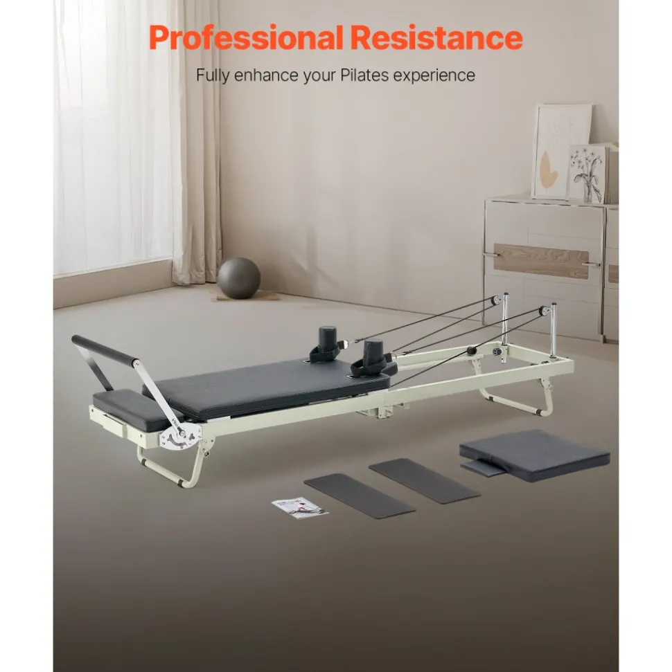 VEVOR Foldable Pilates Reformer, Pilates Workout Machine for Home Gym Studio Use, Pilates Bed with Dual Resistance- Spring & Cord, Reformer Set for Advanced Users and Beginners, Up to 400 LBS