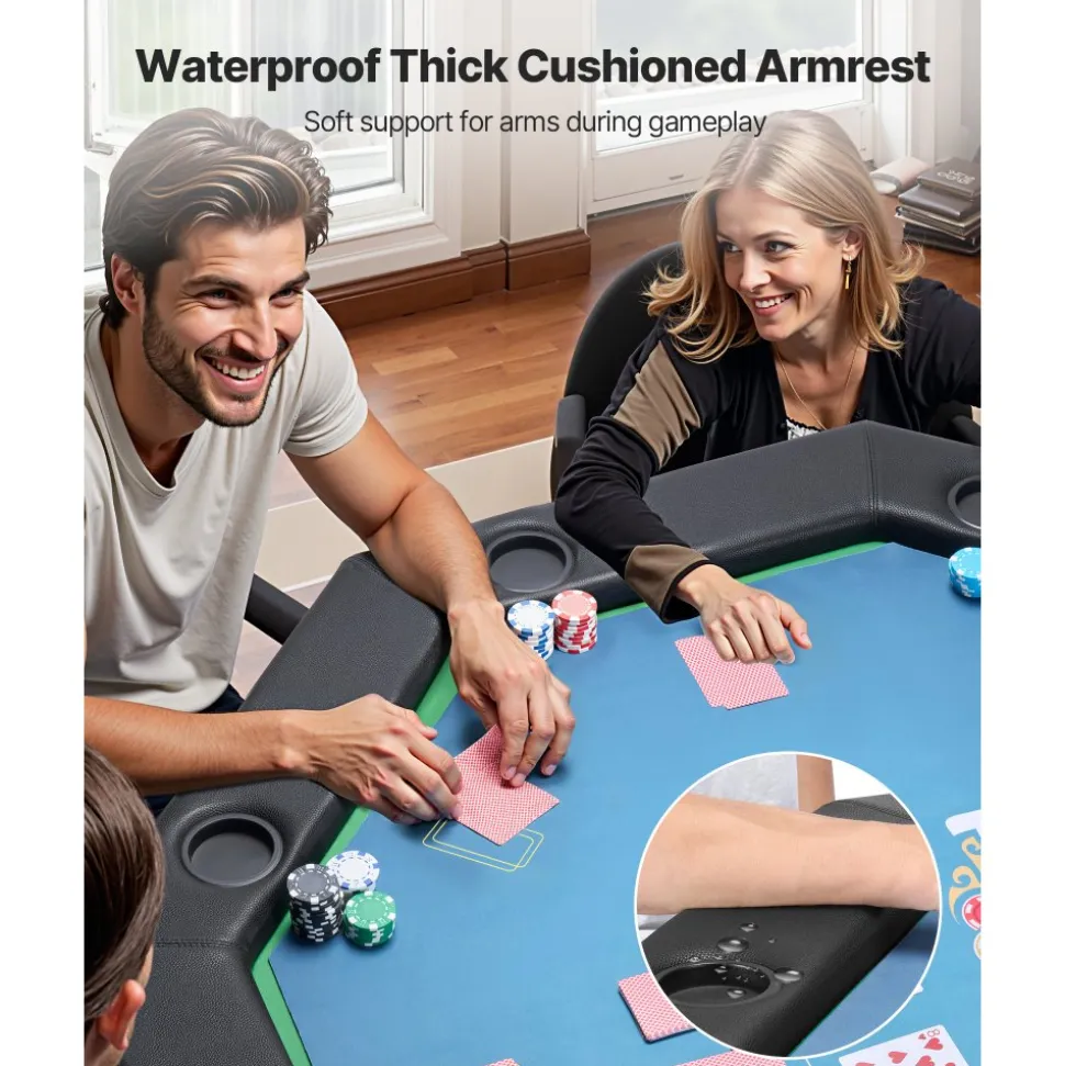 VEVOR Foldable Poker Table, 8 Player 48 in Folding Casino Leisure Table with Padded Rails & Cup Holders, Octagonal Portable Game Tables with Felt & Metal Legs, for Texas Hold'em Game and Blackjack
