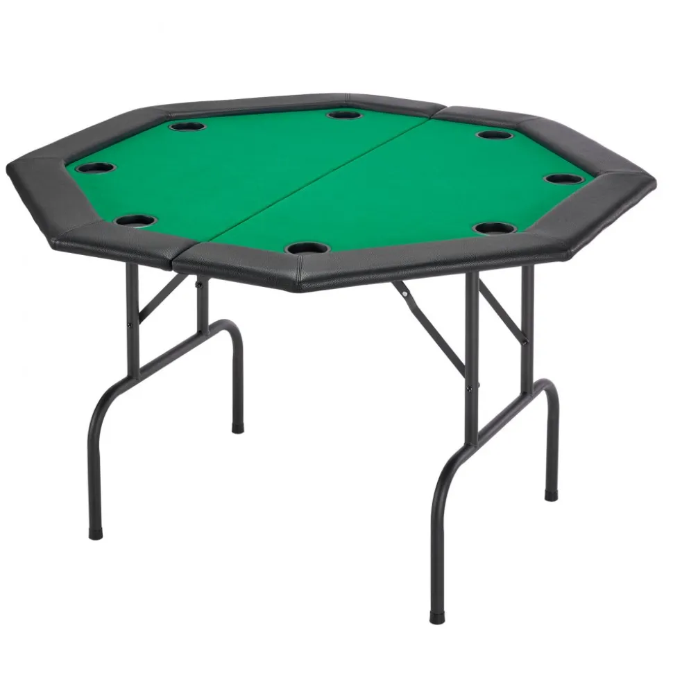 VEVOR Foldable Poker Table, 8 Player 48 in Folding Casino Leisure Table with Padded Rails & Cup Holders, Octagonal Portable Game Tables with Felt & Metal Legs, for Texas Hold'em Game and Blackjack