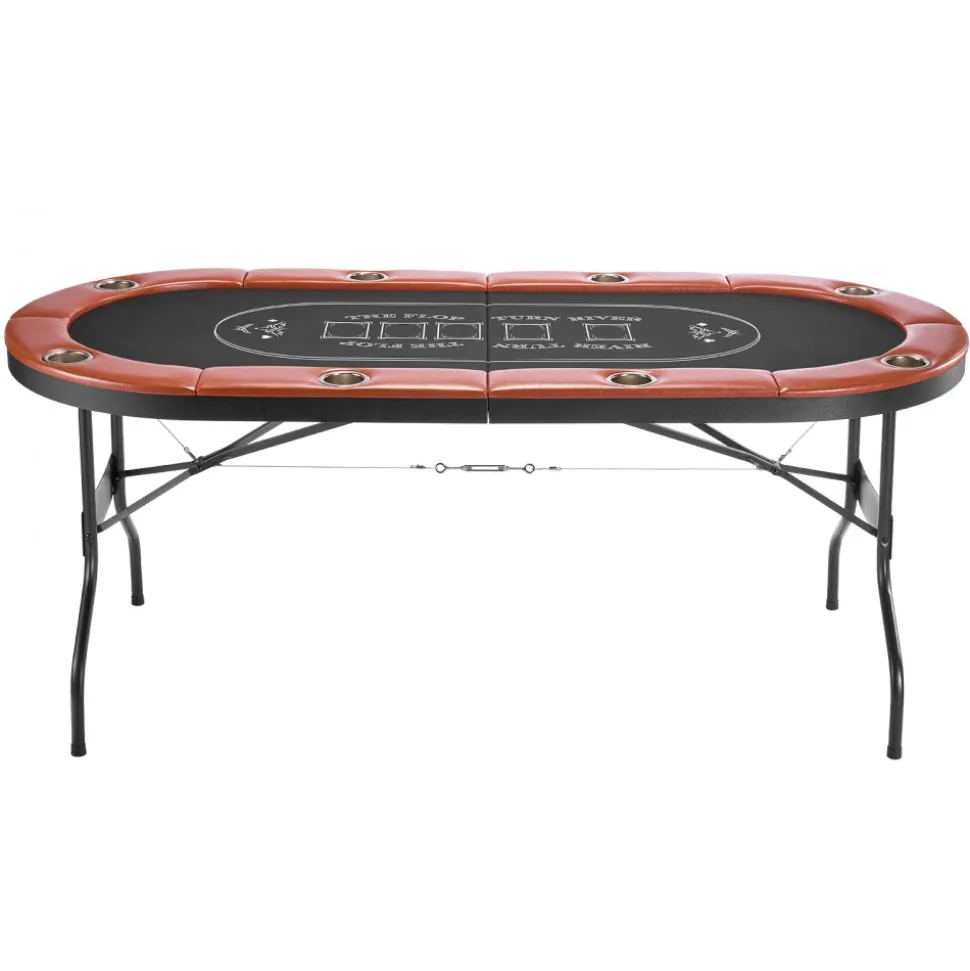 VEVOR Foldable Poker Table, 8 Player 72 in Folding Casino Leisure Table with Padded Rails and Cup Holders, Oval Portable Game Tables with Felt & Metal Legs, for Texas Hold'em Game and Blackjack