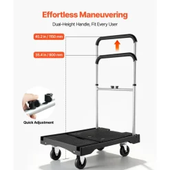 VEVOR Foldable Push Cart Dolly, 330 lbs Capacity, Folding Platform Truck with Swivel Wheels, Moving Platform Hand Truck Flatbed Cart, Adjustable Push Handle, for Easy Storage, 26.8 x 19.5 x 4.5 in