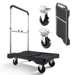 VEVOR Foldable Push Cart Dolly, 330 lbs Capacity, Folding Platform Truck with Swivel Wheels, Moving Platform Hand Truck Flatbed Cart, Adjustable Push Handle, for Easy Storage, 26.8 x 19.5 x 4.5 in