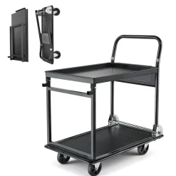 VEVOR Foldable Push Cart Dolly, 700 lbs, Heavy Duty Platform Hand Truck with Wheels, High-Strength Steel, 2 Tier Moving Flatbed Cart, for Warehouse, Garage, Workshop, Office, 28.7 x 18.5 x 32.3 in