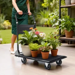 VEVOR Foldable Push Cart Dolly, 700 lbs, Heavy Duty Platform Hand Truck with Wheels, High-Strength Steel, 2 Tier Moving Flatbed Cart, for Warehouse, Garage, Workshop, Office, 28.7 x 18.5 x 32.3 in
