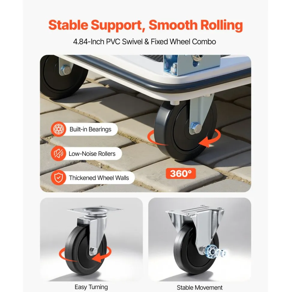 VEVOR Foldable Push Cart Dolly, 330 lbs Load Capacity, Folding Platform Truck with Swivel Wheels, Moving Platform Hand Truck Flatbed Cart, Space Saving Push Handle, for Easy Storage, 29 x 18.9 x 32.5 in