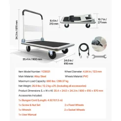 VEVOR Foldable Push Cart Dolly, 330 lbs Load Capacity, Folding Platform Truck with Swivel Wheels, Moving Platform Hand Truck Flatbed Cart, Space Saving Push Handle, for Easy Storage, 29 x 18.9 x 32.5 in