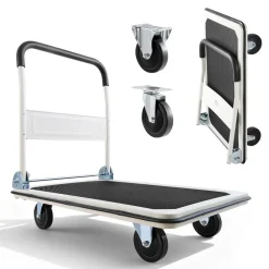 VEVOR Foldable Push Cart Dolly, 330 lbs Load Capacity, Folding Platform Truck with Swivel Wheels, Moving Platform Hand Truck Flatbed Cart, Space Saving Push Handle, for Easy Storage, 29 x 18.9 x 32.5 in