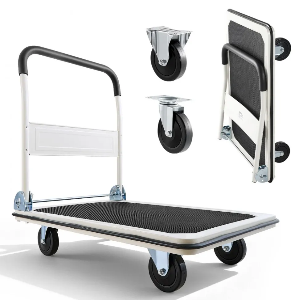 VEVOR Foldable Push Cart Dolly, 330 lbs Load Capacity, Folding Platform Truck with Swivel Wheels, Moving Platform Hand Truck Flatbed Cart, Space Saving Push Handle, for Easy Storage, 29 x 18.9 x 32.5 in