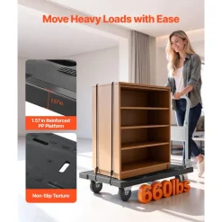 VEVOR Foldable Push Cart Dolly, 660 lbs Capacity, Folding Platform Truck with Swivel Wheels, Moving Platform Hand Truck Flatbed Cart, Space Saving Push Handle, for Easy Storage, 35.2 x 23.4 x 33.5 in