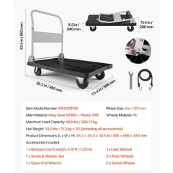VEVOR Foldable Push Cart Dolly, 660 lbs Capacity, Folding Platform Truck with Swivel Wheels, Moving Platform Hand Truck Flatbed Cart, Space Saving Push Handle, for Easy Storage, 35.2 x 23.4 x 33.5 in