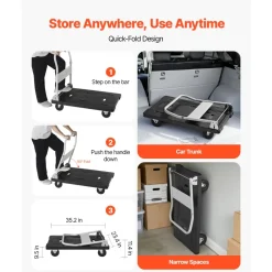 VEVOR Foldable Push Cart Dolly, 660 lbs Capacity, Folding Platform Truck with Swivel Wheels, Moving Platform Hand Truck Flatbed Cart, Space Saving Push Handle, for Easy Storage, 35.2 x 23.4 x 33.5 in