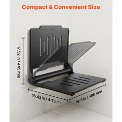 VEVOR Foldable Shower Seat Wall Mounted, 17.8" Folding Shower Bench with Supportive Backrest, Plastic Fold-Down Bathroom Corridor Seat with Stainless Steel Frame for Adults Seniors, 400LBS Loading