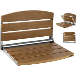 VEVOR Foldable Shower Seat Wall Mounted, 17.7" Folding Shower Bench with Supportive Backrest, Fold-Down Bathroom Corridor Seat with Stainless Steel Frame for Adults Seniors, 400LBS Loading
