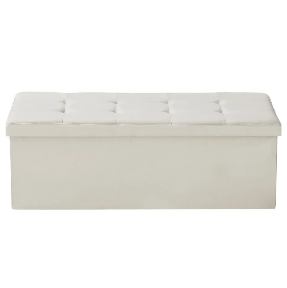 VEVOR Foldable Storage Ottoman Bench, End of Bed Bench with Side Bags, Folding Upholstered Storage Chest Supports 660 lbs, Linen Bed Ottoman with Large Space for Living Room, Bedroom, Entryway, Beige